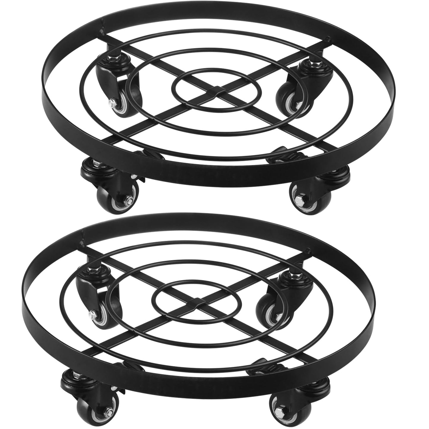 2 Packs Extra-large Metal Plant Caddy 15 Inches Plant Dolly with Wheels Heavy-Duty Rolling Plant Stand with Casters for Indoor Outdoor Wheeled Plant Pot Mover Rollers, Black