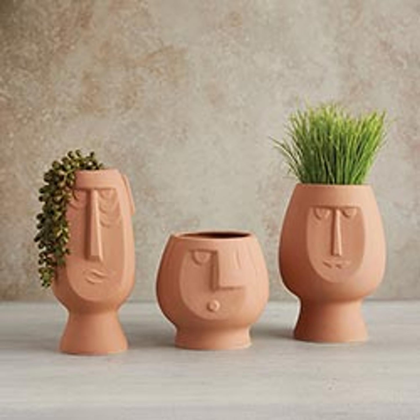 Cute Face Planter, Funny Novelty Plant Pot, Modern Indoor Home Decoration, 5.5 x 6 Inches (Pack of 2)
