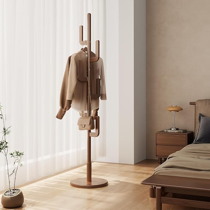 Muwuele Solid Wood Cactus Coat Rack, Freestanding Coat Rack