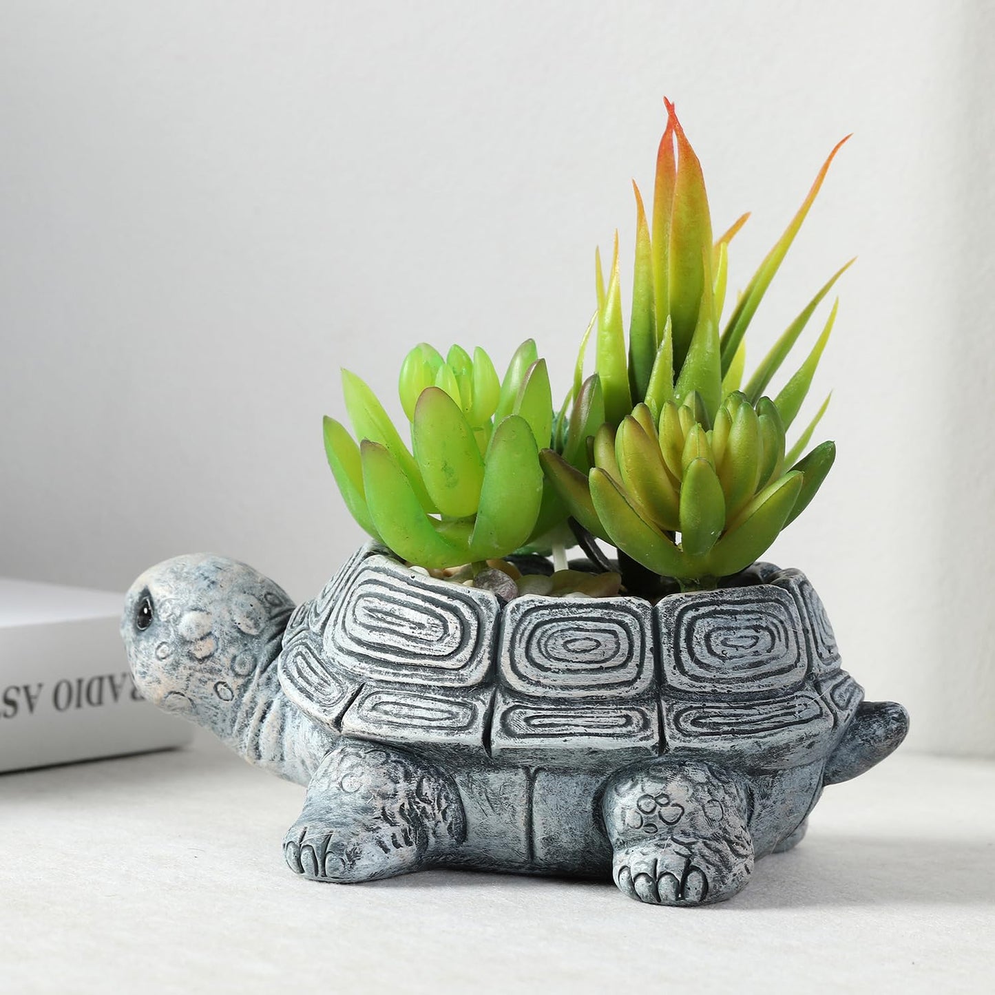 Turtle Planter Sea Turtle Succulent Pots with Drainage Hole, Resin Plant Pots for Succulents Home Office Desktop Decorations,Small Flower Pots for Outdoor Garden Decor,Turtle Gifts for Women (Gray B)
