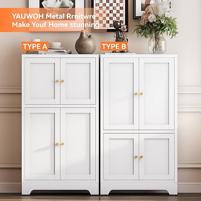 YAUWOH White Bathroom Floor Cabinet, Metal Storage Cabinet