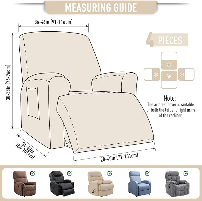 TAOCOCO Oversized Recliner Chair Covers, 1 Seater Streach Recliner Covers Soft