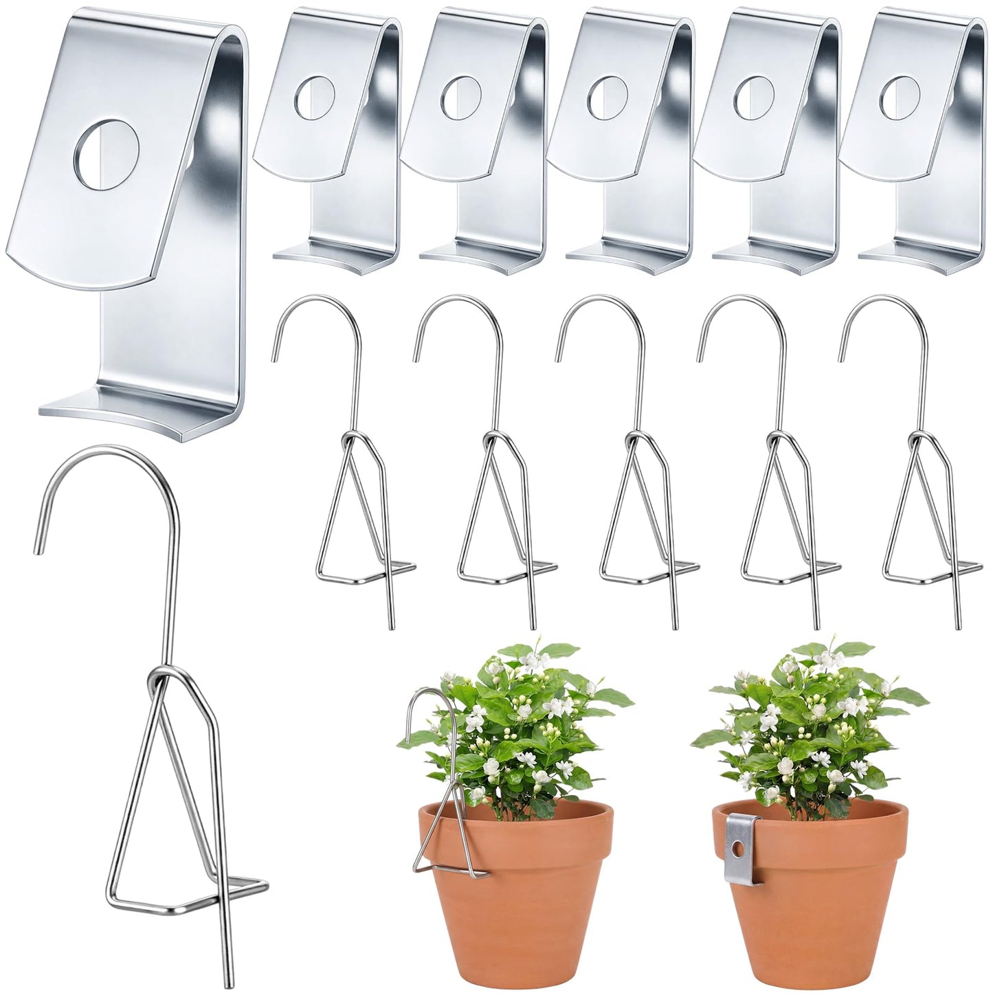 ElaraBerry 12 Pack Stainless Steel Plant Hanger Terracotta Flower Pot Clips Outdoor Wall Mounted Plant Hook Metal Orchid Hangers Hanging Holder for Indoor Garden Wall and Fence Mounted, 2 Styles