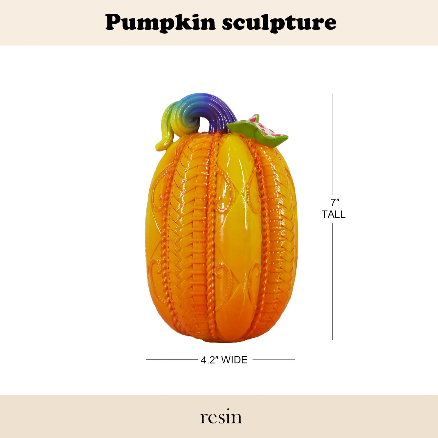 SEAKINGDOM YHH Premium Handmade Pumpkin Statue - 7 Inch Fall Harvest Decor, Resin Sculpture for Thanksgiving Centerpiece, Halloween Tabletop, Mantel & Bookshelf Display (Yellow)