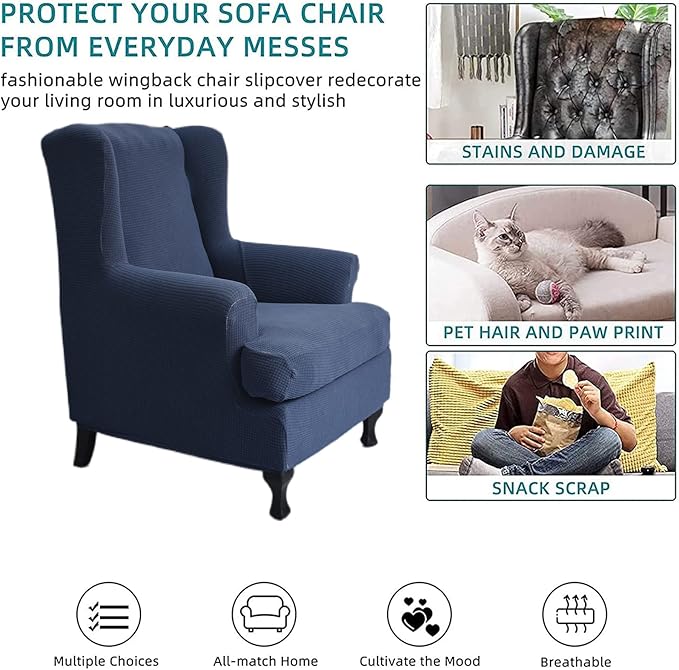 KRFOONN Wingback Chair Covers Slipcovers 2 Piece Stretch Wing Chair Covers
