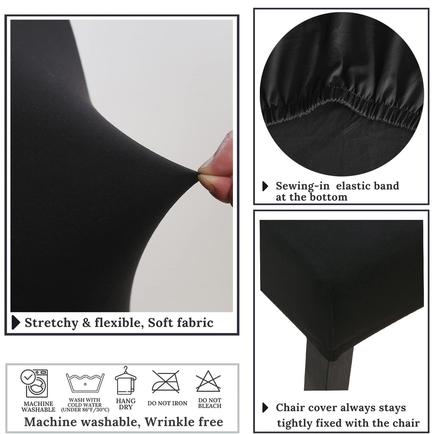 DLMWELL Stretch Chair Covers Slipcovers Set of 6 Black Stretchable Dining Chair Slipcover Washable Removable for Kitchen,Hotel,Restaurant