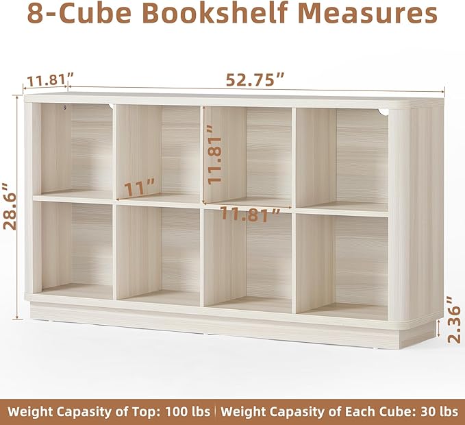 Joaxswe 8 Cube Storage Bookcase, Wood Low 2-Tier Cubby Console Bookshelf