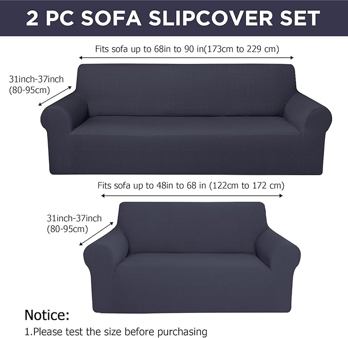 Peryiter 2 Pcs Sofa Covers Couch and Loveseat Covers Set Stretch Sofa Slipcover
