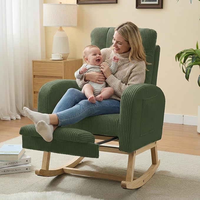NIOIIKIT Nursery Rocking Chair, Corduroy Upholstered Rocking Chair