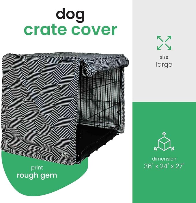 Molly Mutt Rough Gem Dog Crate Cover, 100% Cotton Canvas Cover with 2 Roll-Up Panels, Ideal for Dog or Cat Crate, Durable, Washable, and Free of Harmful Chemicals, 36" x 24" x 27"