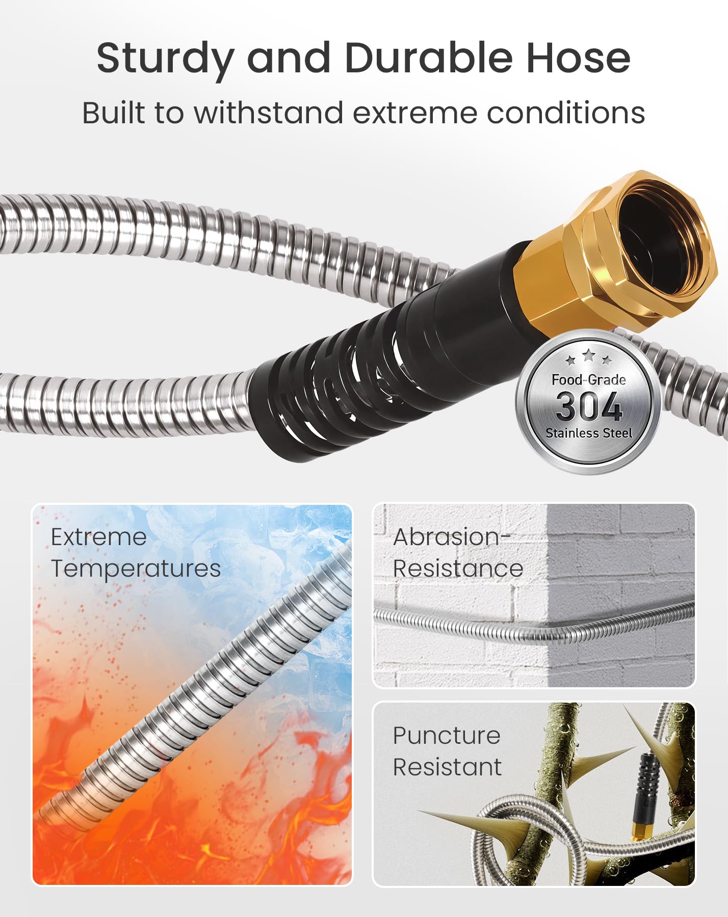 Cesun Short Garden Hose 5 ft with Female to Female Connector, Small Metal Leader Hose, Drinking Water Hose, Flexible, Lightweight Stainless Steel Water Pipe for RV, Outdoor, Yard, 5ft x 5/8"