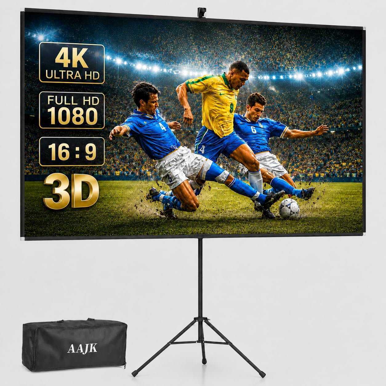 AAJK 100in Projector Screen with Stand,Portable 16:9 4K HD Indoor Outdoor Projection Screen with Wrinkle-Free Design, Ideal for Home Theater– Includes Carry Bag (100IN) (100)
