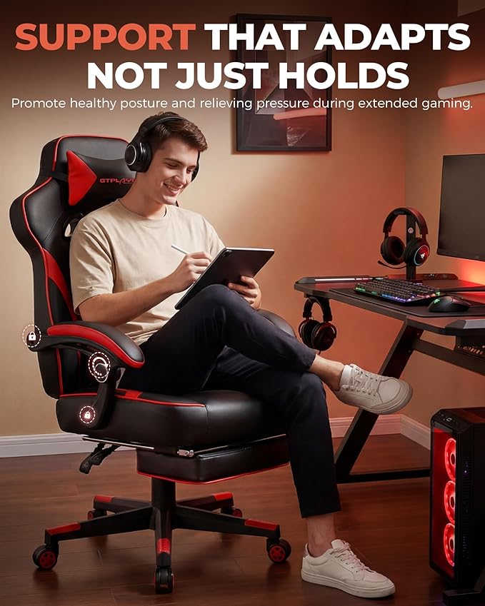 GTPLAYER Gaming Chair with Footrest, Big and Tall Game Chair 350lb Racing Style