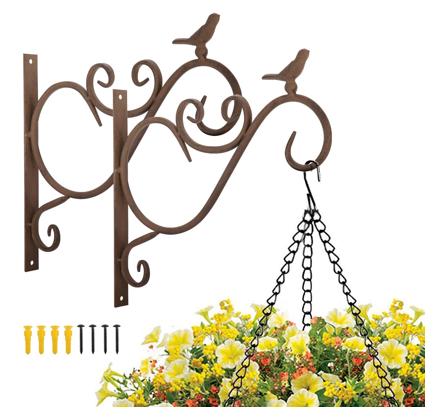 Lewondr Wall Hanging Plant Bracket,2 Pack 12-inch Retro Iron Metal Wall Hanger for Hanging Plant Flower Bird Feeder Planter Indoor Outdoor,Retro