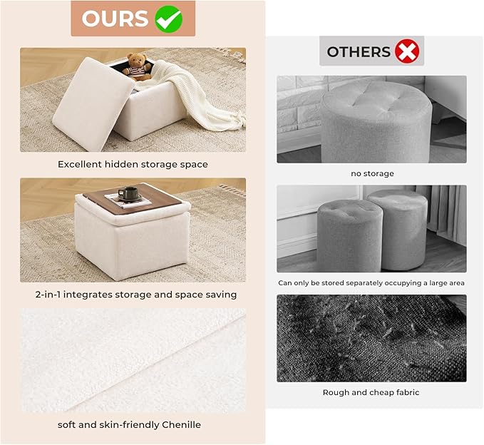 Cube Storage Ottoman, Chenille Ottoman Foot Stools, Ottoman Footstool