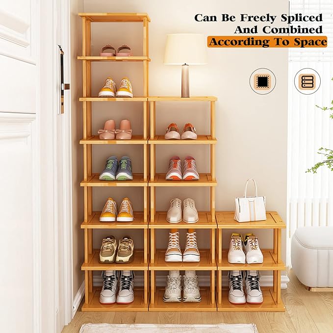 SAN HE Bamboo Shoe Rack 5Tier- Vertical Shoe Rack