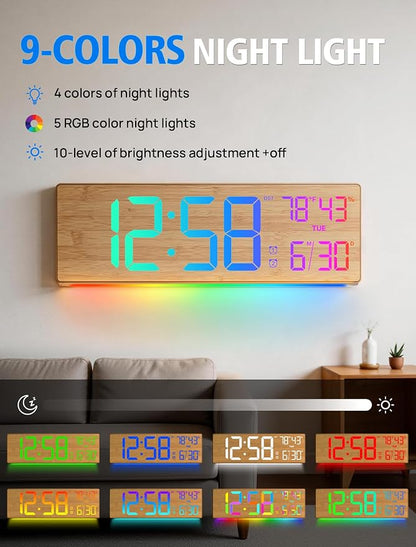 2026 Upgrade 18.5" Large Digital Wall Clock with Remote Control, Big LED Display Digital Clocks with Night Light, Alarm, DST, Temp for Parlor, Office, Classroom, Bedroom,Gifts for Seniors(Light Wood)