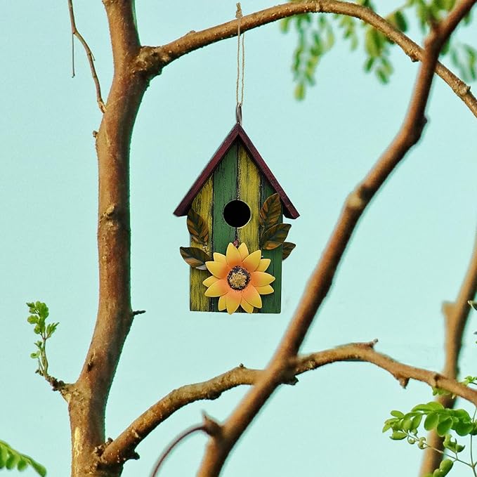 Wood Bird House for Outside, Hanging Bluebird House Nest Box Garden Patio Outdoor Decorative Bird House Vintage Rustic Wooden Birdhouse Bird Box for Finch Wren Chickadee Cardinals