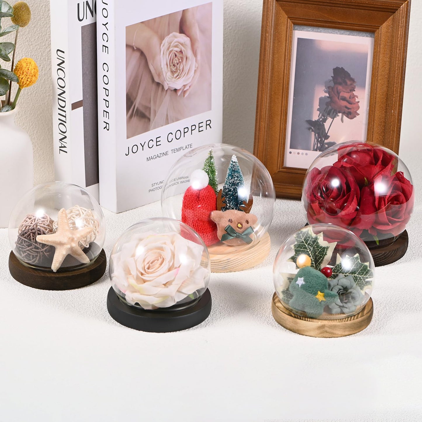 M METERXITY Cloche Glass Dome, D4.7In Ball Jar with Wooden Base for DIY Snow Globes/Small Plants/Flowers/Candles/Models/Souvenirs, Glass Display Case [Black]