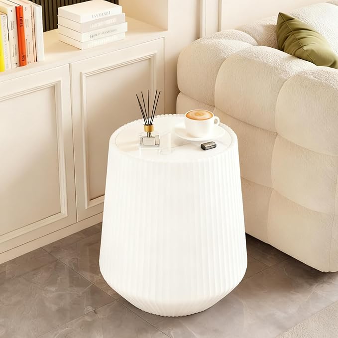 19.68" Round Marble End Table, Modern Cup Shaped Side Table
