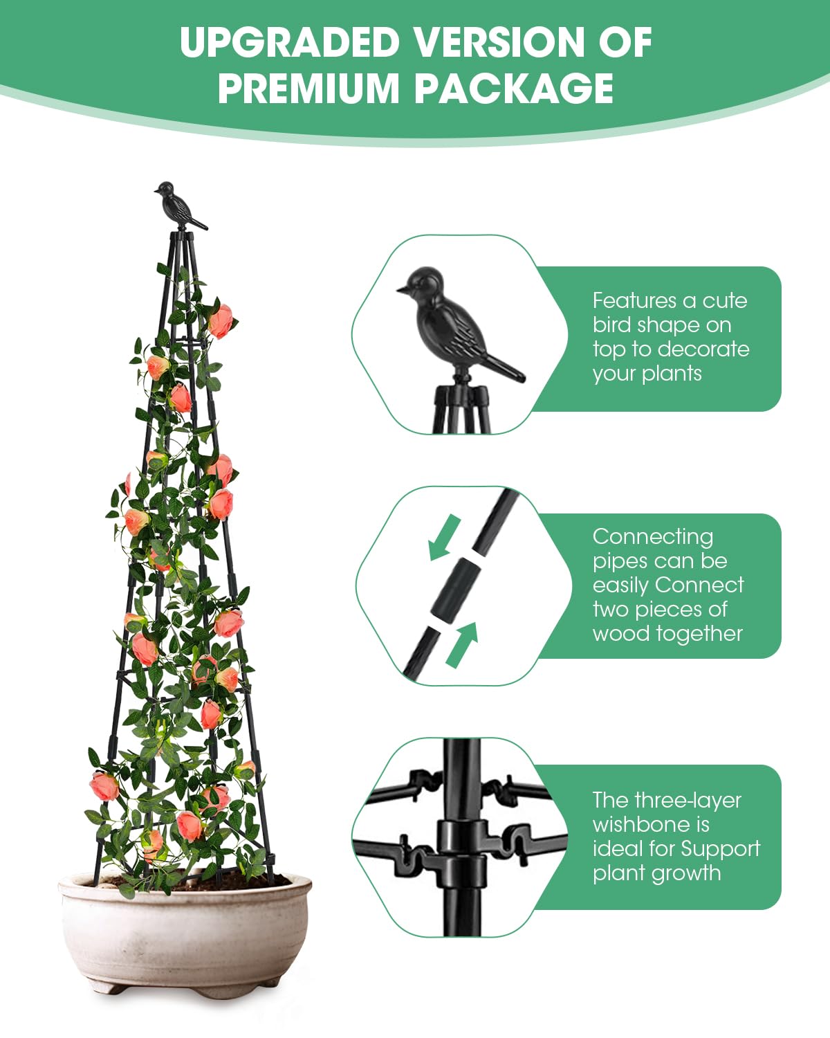 MYMULIKE 2Pack Garden Trellis for Climbing Plants Outdoor Indoor Pot 67'' Cucumber Trellis for Climbing Plant Support for Climbing Vegetables Plants Garden Obelisk Trellis Tomato cage & Climbing Rose