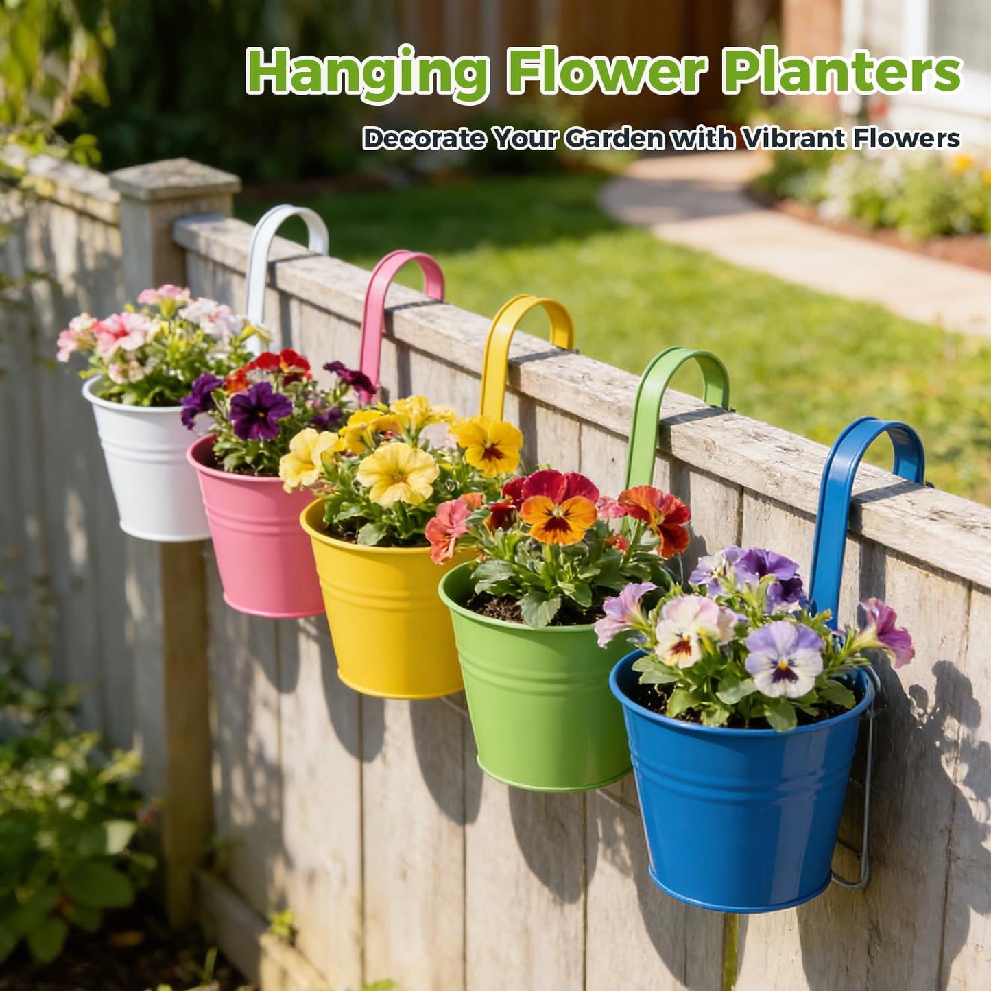 12 Pack Balcony Planters Railing Hanging, Colorful Railing Planter 4 Inches Small Hanging Plant Holder Indoor/Outdoor
