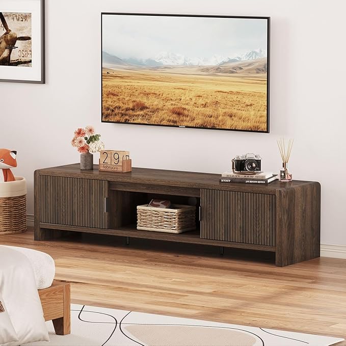 FATORRI TV Stand for 75/65/55 Inch TVs, Mid Century Modern Entertainment Center
