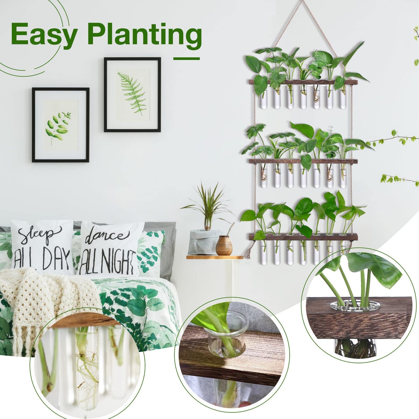 XXXFLOWER Wall Hanging Propagation Station with Wooden Stand 21 Glass Test Tubes 3 Tiers Planters Wall Terrarium for Home Office Plant Hanger Flower Vases Wall Decor Hydroponic Cuttings