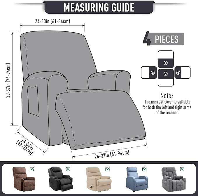 TAOCOCO Recliner Cover 4-Pieces, Recliner Stretch Sofa Slipcover, Recliner