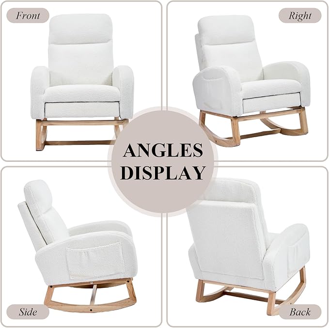 NIOIIKIT Oversized Nursery Rocking Chair, Teddy Upholstered Glider Chair