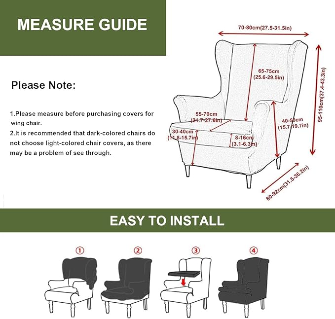HAOYONG Wing Chair Slipcovers Printed Wingback Chair Covers 2 Pieces Wingback