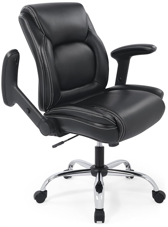 Ergonomic Heavy Duty Mid-Back Padded Bonded Leather Padded