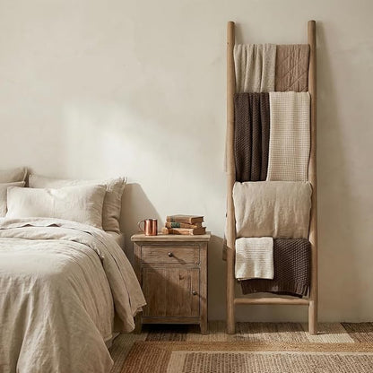 Wooden Blanket Ladder - 76in Natural Wood Color- Leaning Wall Decor for Bedroom, Bathroom, Living Room - Rustic Quilt Holder (Brown (Knock Down), 76in | Knock Down)