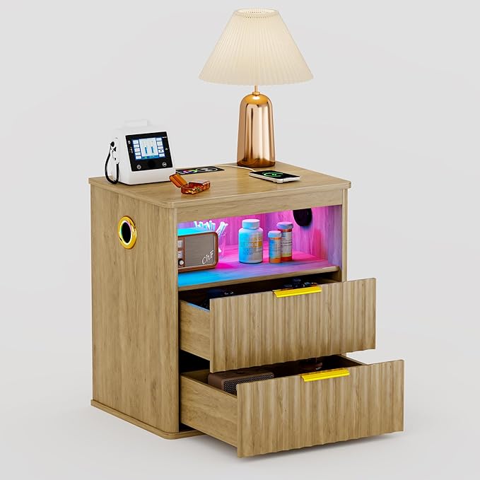 WOOVIVS Modern NightStand with Smart Human Sensor Lights, Bedside Table