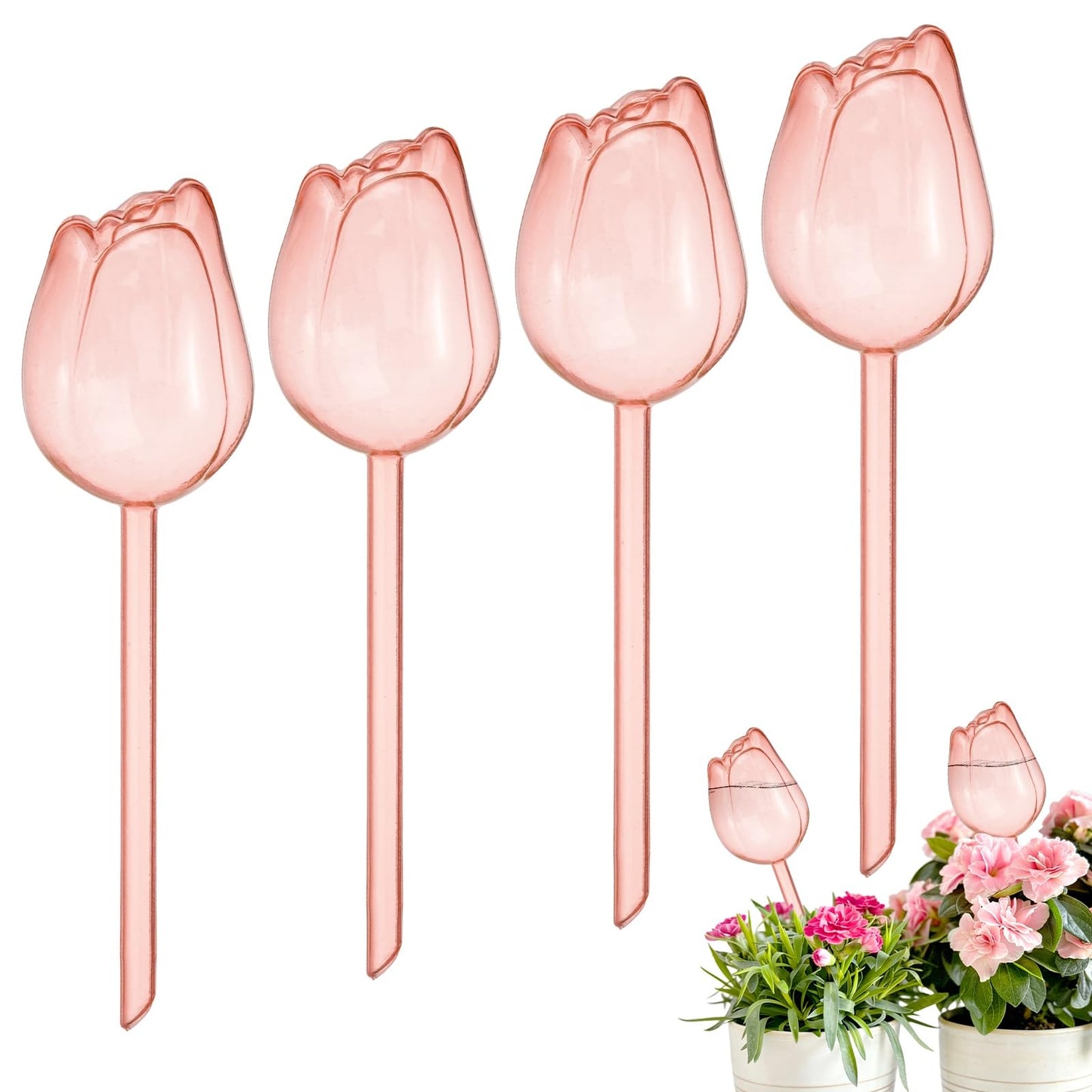 M METERXITY 4-Pack Plant Watering Globes, 9.4 Inch Plastic Self Watering Planter Insert for Indoor/Outdoor Plants, Self Water Devices [Champagne]