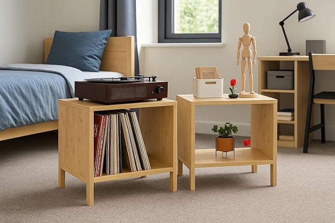 Bamboo Coffee Table Set of 2 – Modern End Tables