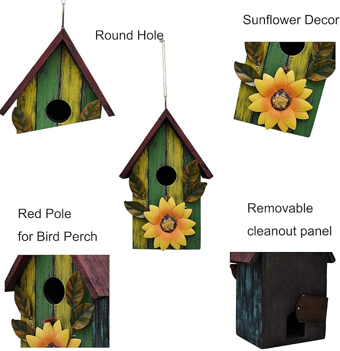 Wood Bird House for Outside, Hanging Bluebird House Nest Box Garden Patio Outdoor Decorative Bird House Vintage Rustic Wooden Birdhouse Bird Box for Finch Wren Chickadee Cardinals