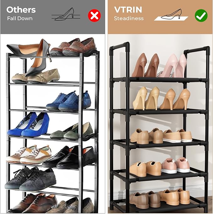 VTRIN 10 Tiers Tall Shoe Rack Holds 20-25 Pairs of Shoes Sturdy Vertical Shoe