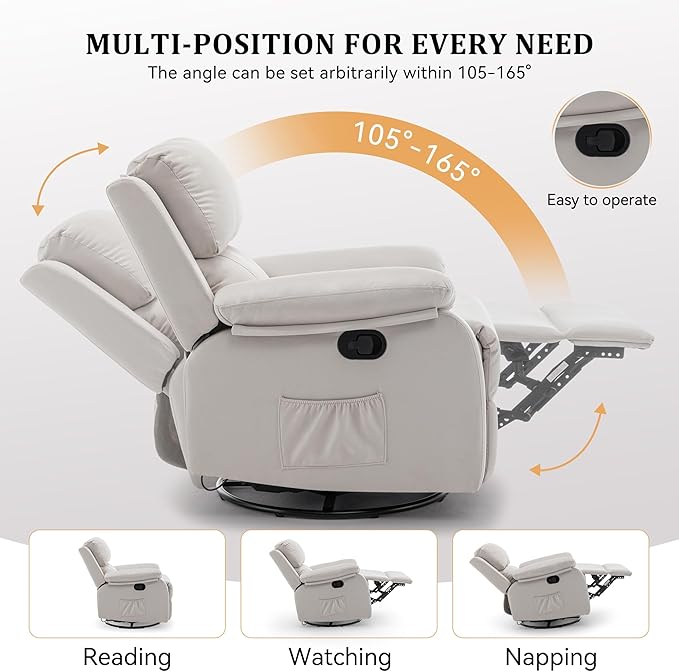 Korser Recliner Chair, 360 Swivel Rocker Chair
