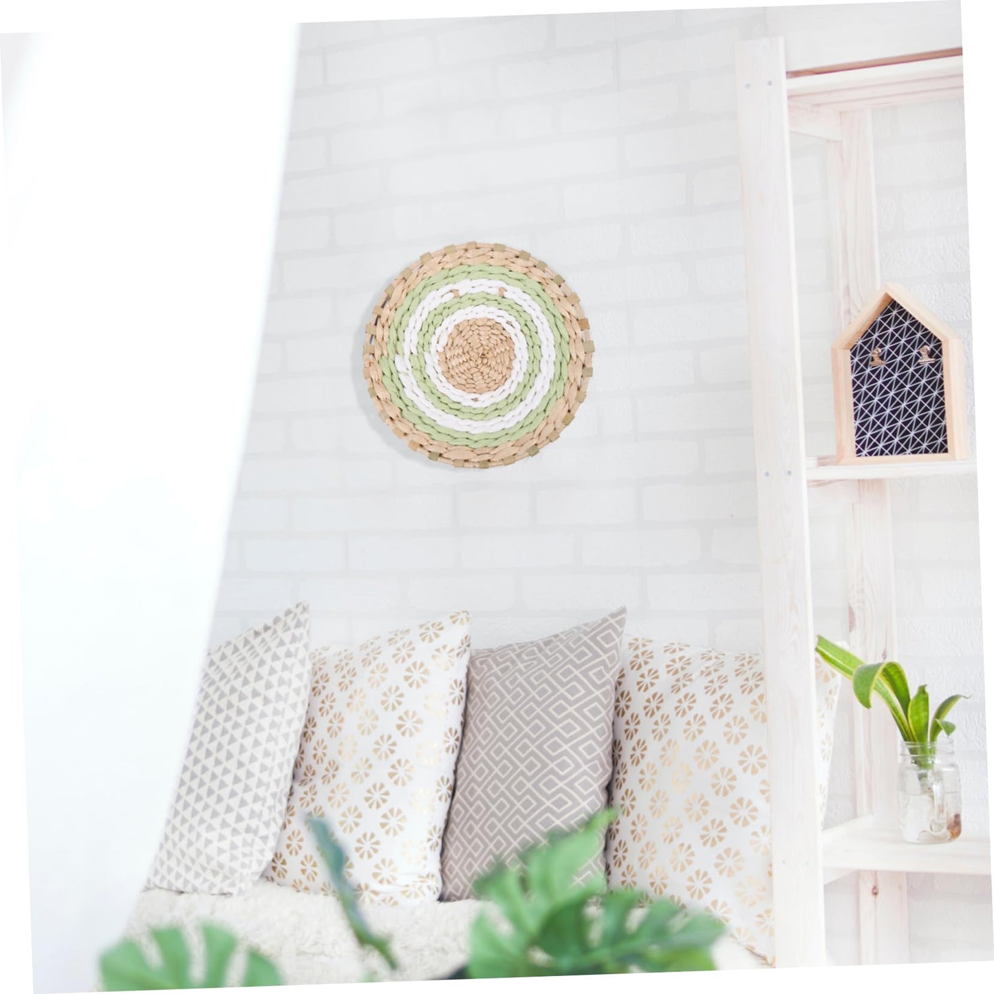 BESTOYARD Nordic Style Straw Wall Decoration 7.79 Inch Woven Hanging Pendant Boho Jute Wall Art for Bedroom Kitchen Home Decor
