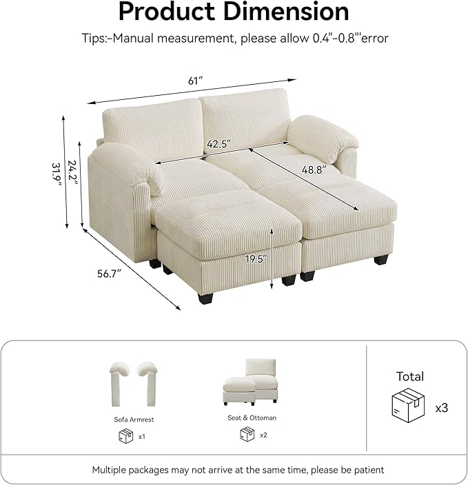 61'' Modular Loveseat Sofa