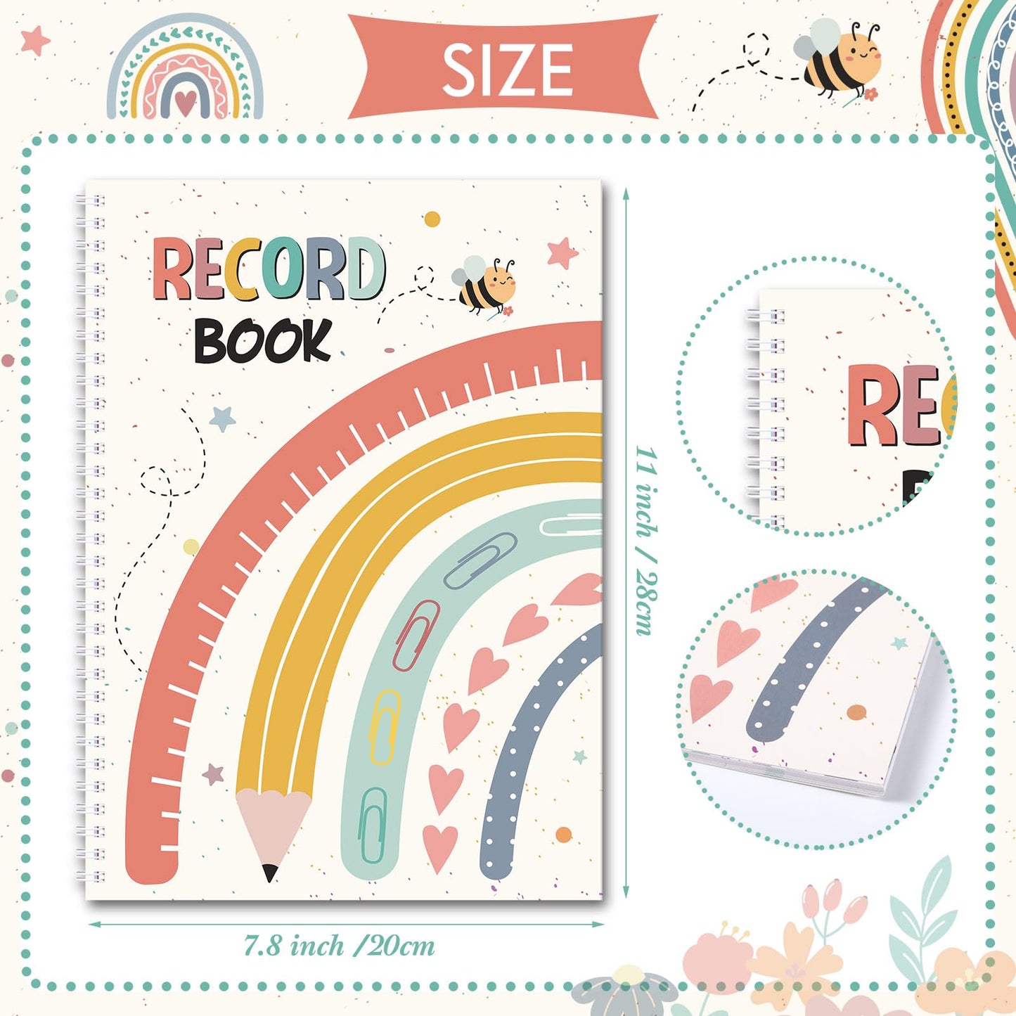 Fuyoooo Teacher Record Book 2026-2027 Spiral Bound Pencil Grade Book for Teachers Lesson Planner Attendance Books for School Classroom 8x11 Double Sided Boho Design Teacher Appreciation Gift