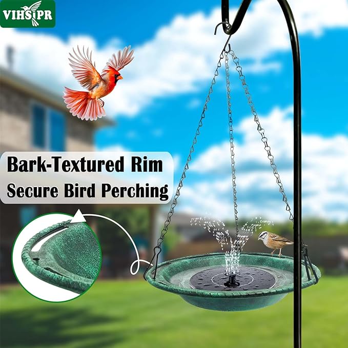 Hanging Bird Bath & Feeder Bowl, 12 in Outdoor Bird Bath with Chains, Durable Weather-Resistant PP, Antique Green, Backyard Garden Decor