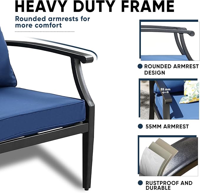 4 Piece Outdoor Patio Furniture Set, Oversized Metal Conversation Set