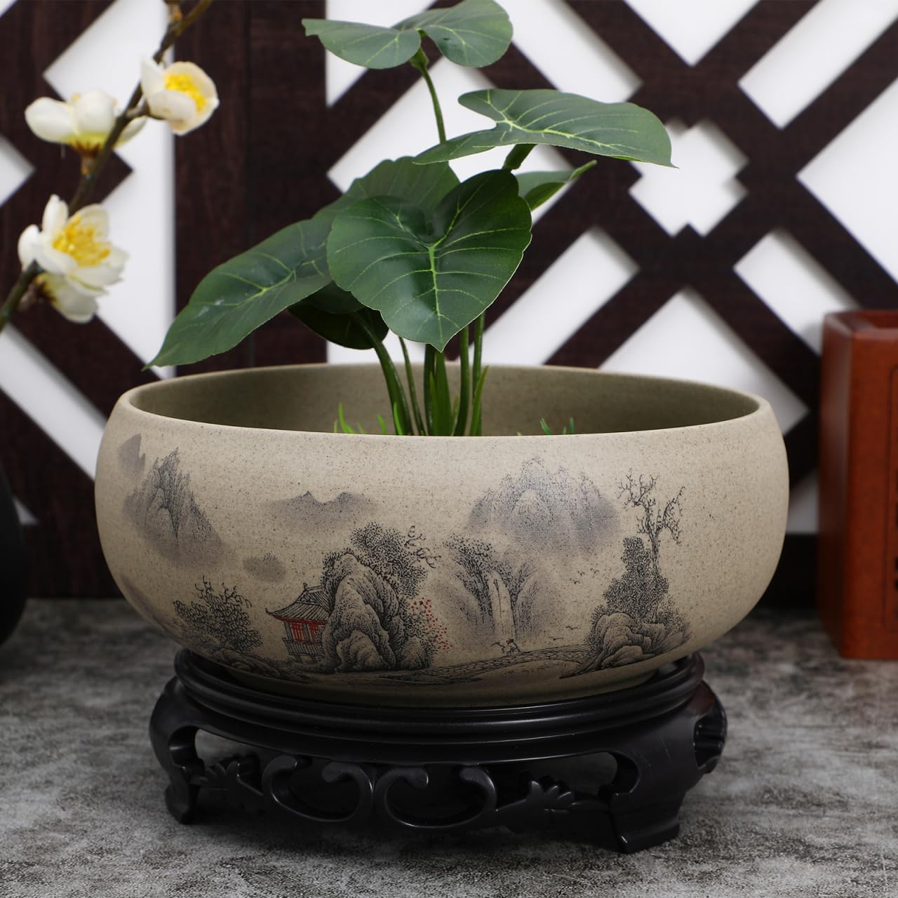 LIOOBO 1 Set Blue and White Porcelain Lotus Pot Decorative Flowerpot Hydroponic Container Ceramic Planter Ceramic Flowerpot Ceramic Succulent Pots Water Plants Planter Flowers Pot
