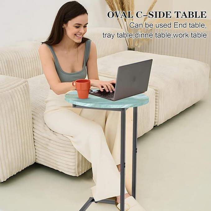 C Shaped End Side Table, Small Oval Couch Sofa Table