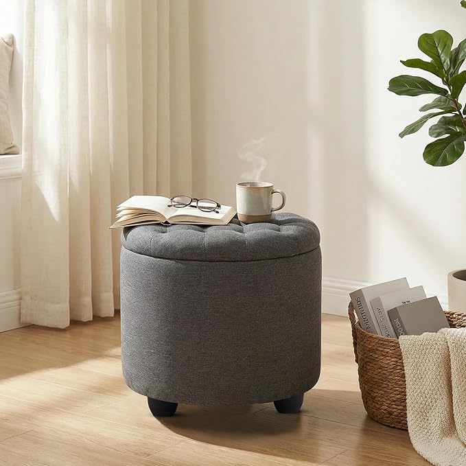 Furniliving 19 Inch Storage Round Ottoman, Footstools