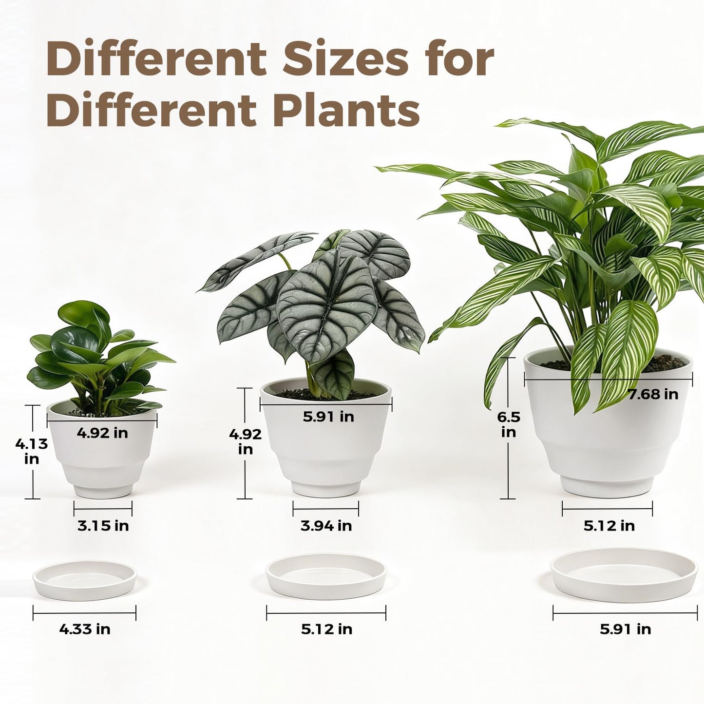 Bamworld Plant Pots Planters for Indoor Plants Flower Pots with Drainage Holes 3.5/4.9/6.3 Inch Set of 3 Plastic Planters for Outdoor Plants Garden Office Room Home Decor Textured White