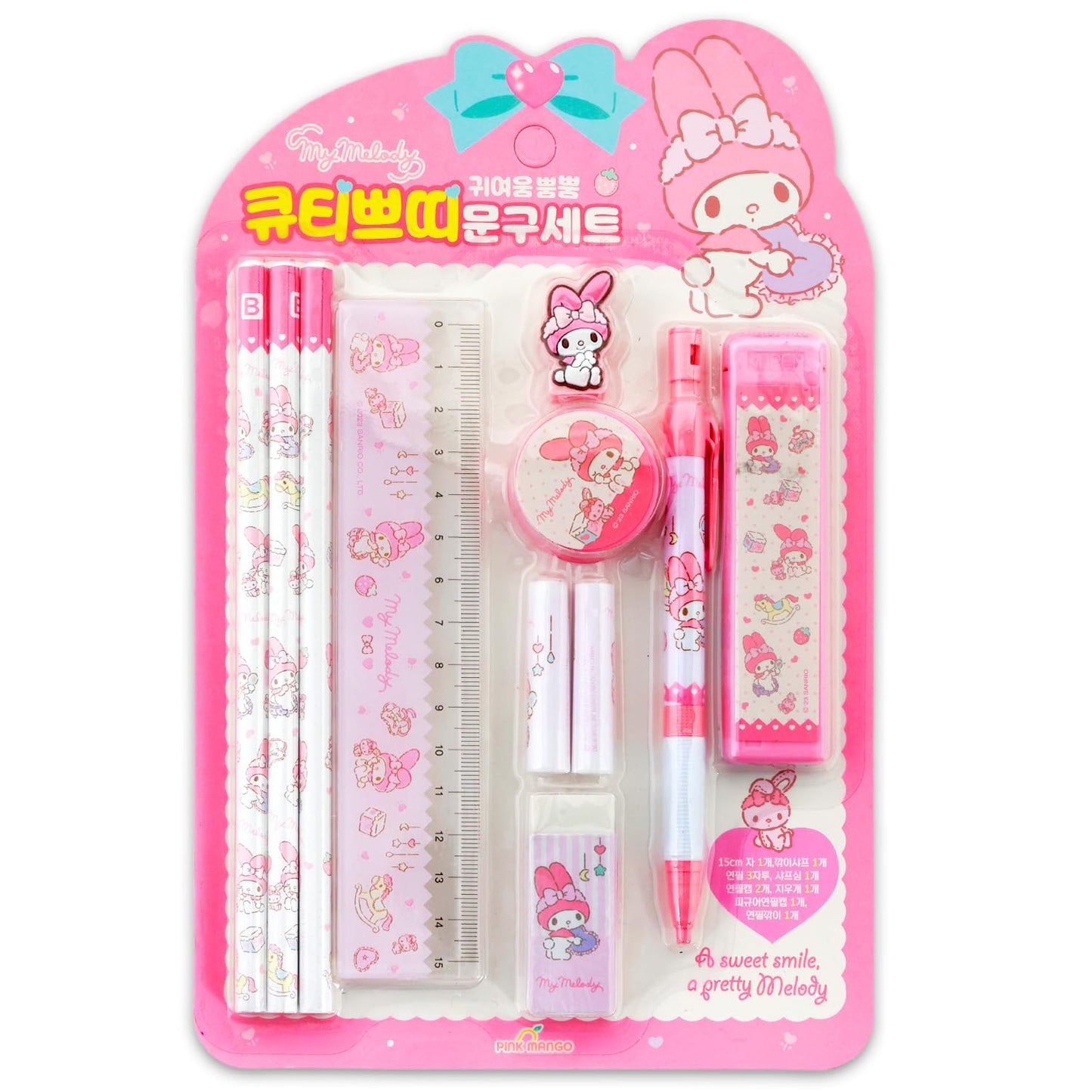 My Melody School Supplies Pack - 11 Pc Bundle of Sanrio Pencils & Topper, Ruler, Eraser, Stickers, More | Hello Kitty & Friends School Supplies
