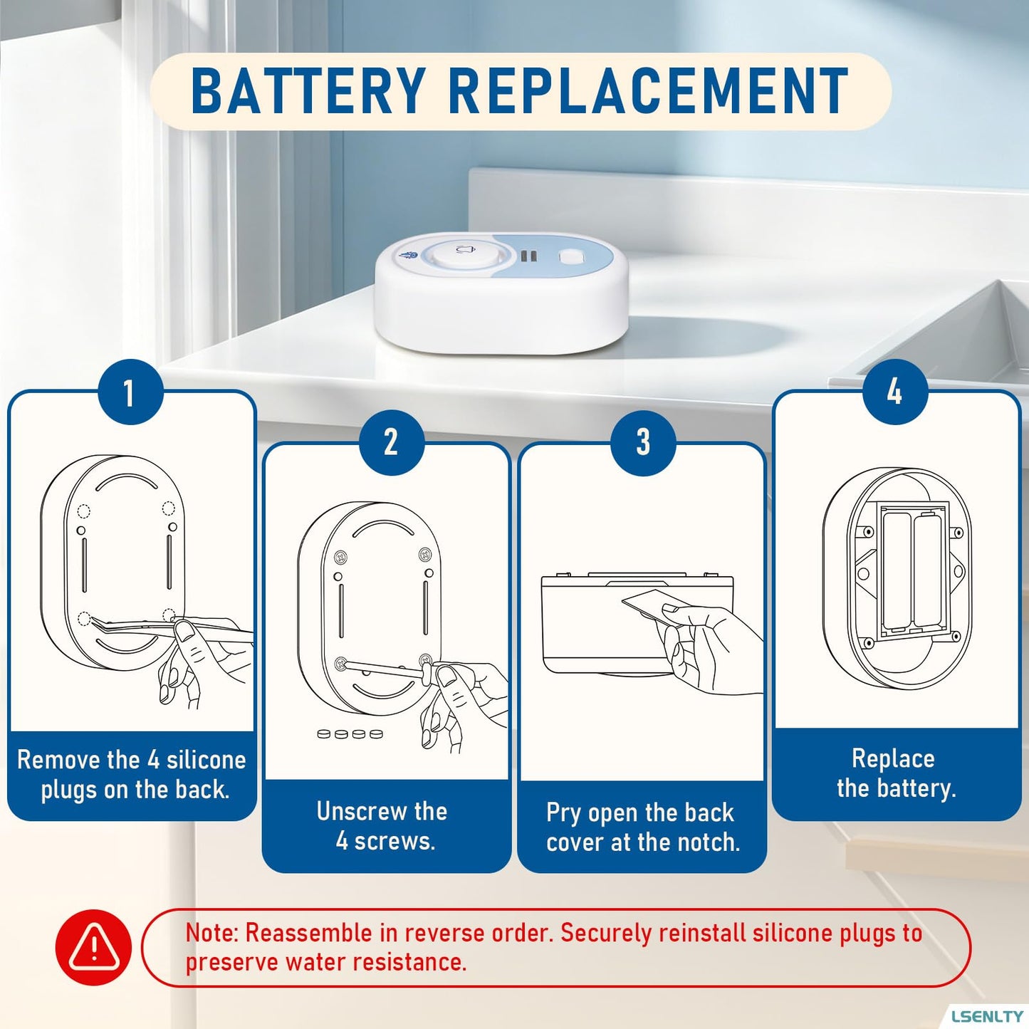 LSENTLY Water Leak Detector Supports 5 Years Standby Time, LED Indicator & 100dB Leak Alarm & Low Battery Reminder Water Alarm, IP66 Waterproof for Home, 6 Pack (Cannot Connect Wi-Fi)